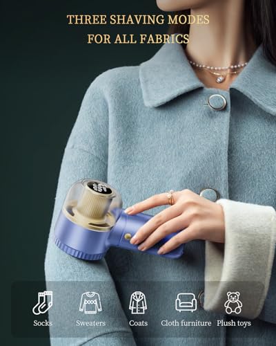 Fabric Shaver with Lint Brush, Large Lint Shaver with Digital Display, 3-Speeds Lint Remover with 6-Leaf Blades, Electric Sweater Shaver to Remove Pilling for Clothes, Furniture - color: Blue