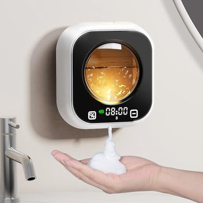 Automatic Soap Dispenser Touchless, Wall Mount Foam Hand Soap Dispenser, 5 Adjustable Foam Levels, Rechargeable 120-Day Battery, IPX5 Waterproof LED Clock for Bathroom Kitchen Sink 320ML (White) - color: Foam White