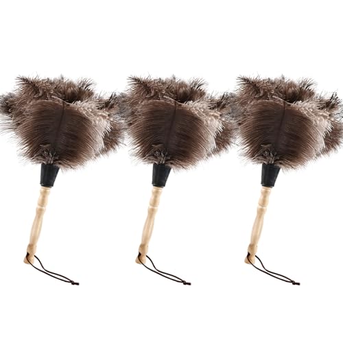 Ostrich Feather Duster 14" Natural Handheld Reusable Feathers Dusters with Wooden Handle for Cleaning Supplies Home Car Office(3PCS) - color: Natural-14in-stylec-3pcs