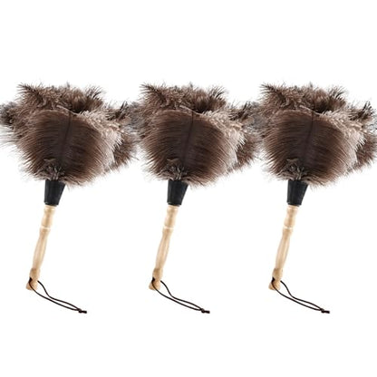 Ostrich Feather Duster 14" Natural Handheld Reusable Feathers Dusters with Wooden Handle for Cleaning Supplies Home Car Office(3PCS) - color: Natural-14in-stylec-3pcs