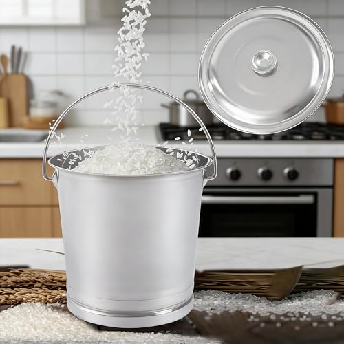 15Qt/3.7Gal Stainless Steel Bucket Milk Metal Pail Ice Bucket Compost Bin | Compost Bucket Milk Pail Scrap Slop Food Waste Garbage Pails Kitchen Farms Kennels with Lid and Handle - size: 14L/14.8 Qt/3.7Gal:11.81*11.81*11.81 inch