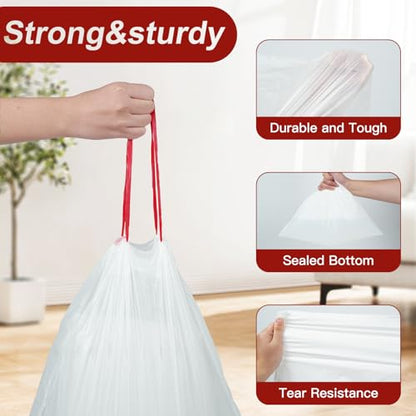 O2frepak 8 Gallon Drawstring Tall Kitchen Trash Bags,Clean Fresh Scent and Heavy Duty Garbage Bags(100 Count,50x60cm) - style: 8Gallon(100Counts)White