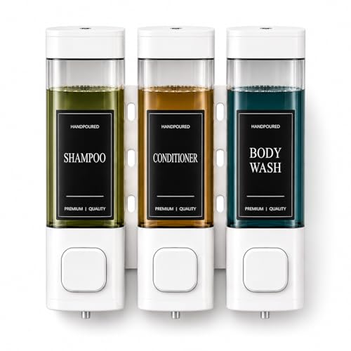 Shampoo and Conditioner Dispenser, Shower Shampoo Dispenser 3 Chamber No Drill, Shampoo and Conditioner Bottles for Bathroom Hotel Large Capacity(White) - color: White