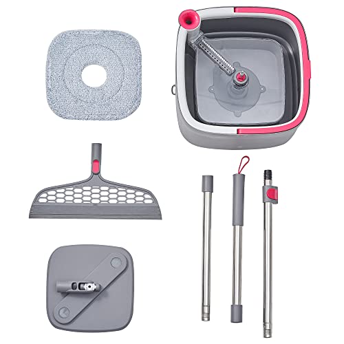 True & Tidy SPIN-800 TrueClean Mop and Bucket System Self Wringing Spin Mop with Separate Compartments for Clean and Dirty Water (Pink) - color: Pink
