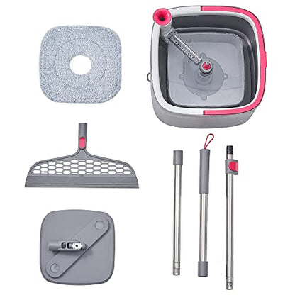 True & Tidy SPIN-800 TrueClean Mop and Bucket System Self Wringing Spin Mop with Separate Compartments for Clean and Dirty Water (Pink) - color: Pink