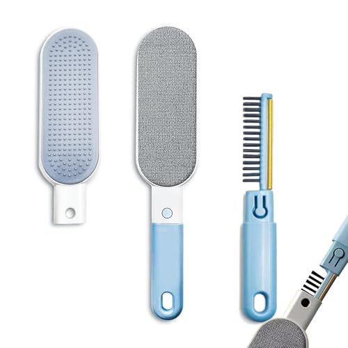 VrythosNex 4-in-1 Pet Hair Remover, Wool Hair Remover for Couch, Car, Furniture, Carpet Rake - Portable Dog Cat Fur Hair Removal Tool with Lint Brush, Fabric Shaver, Crevice Tool (Blue) - color: Blue