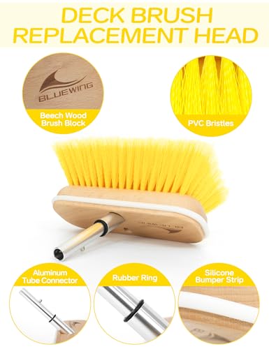 BLUEWING 8in Deck Brush Head with Soft/Medium/Hard Bristle Marine Scrubbing Washing Outdoor Boat Cleaning Tools - color: Yellow, style: Soft