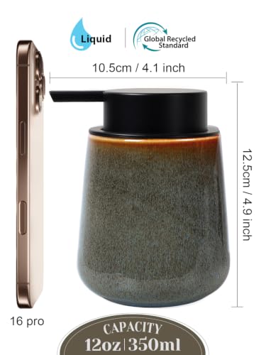 INGOFIN Ceramic Lotion Dispenser - 12 oz Refillable Hand Soap Dispenser Bathroom, Modern Liquid Dispenser with Pump, Dish Soap Dispenser for Kitchen,Kiln-Glazed Green - color: Kiln-glazed Green-liquid