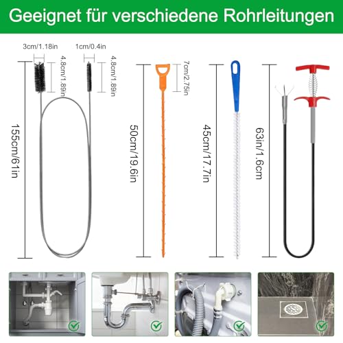 5 Pcs Hair Drain Clog Remover Tool,Hair snake Tool Opener，Flexible Pipe Clog Remover Tool for Toilet, Kitchen Sink, Bathroom Tub, Shower, Sewer