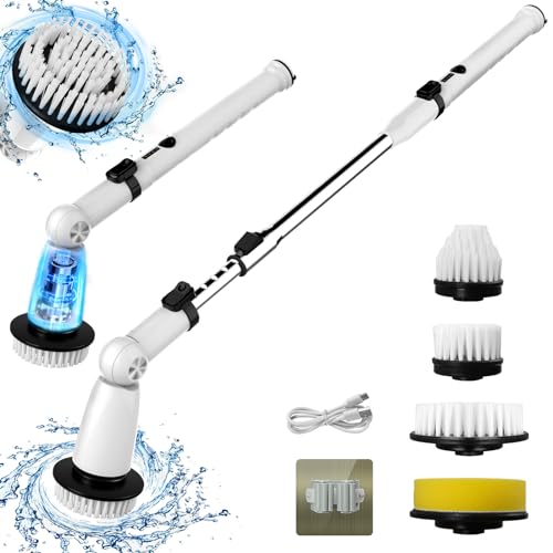 Electric Spin Scrubber, Upgraded Bathroom Cleaner, Power Shower Cleaning Brush with Extendable Handle & 4 Brush Heads, Dual Speed & USB-C Charging, Shower Scrubber for Bathtub, Tile, and Floor