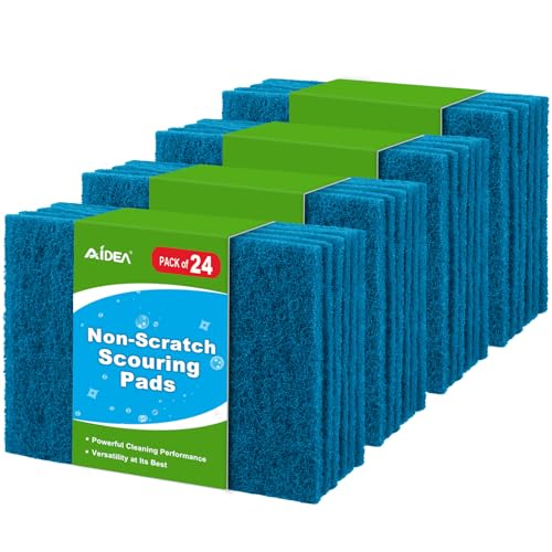 AIDEA Non-Scratch Scouring Pads, Dish Scrubber Pads for Household and Kitchen, Multipurpose Scour Pads for Cleaning, 24 Pack, 5.5in*3.5in - color: Blue