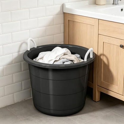 17 Gallon Plastic Storage Tub with Rope Handles Large Multi Purpose Utility Bucket for Laundry Toys Ice and Gardening Heavy Duty Organization Bin Black