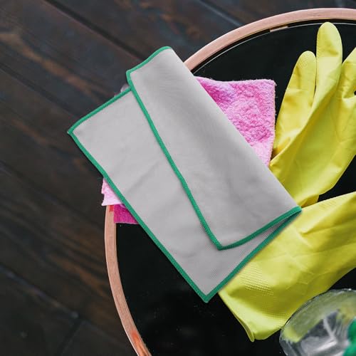 IMIKEYA 4pcs Microfiber Glass Cleaning Cloths Set, Ultra Absorbent Car and Home Window Wipes, Green Edged Towels for Streak-Free Glass and Surface Cleaning