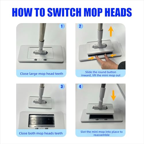 Upgrade Push Clamp Mop Kit - 2-in-1 Full Size Lazy Sweeper Mop with Convenient Cloth Changing, Compatible with Swiffer Pads, Hardwood Tile Marble Floor Cleaning, 52in with 10 Reusable Cloths - color: 52in Full Size Clamp Mop