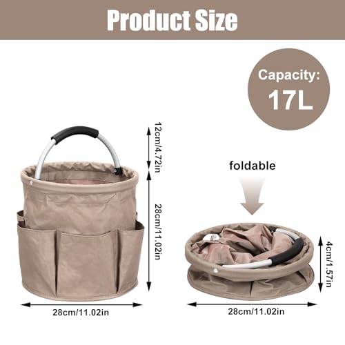 Qivine 17L Cleaning Caddy with Handle, Cleaning Supply Caddy, Foldable Tool Bag Cleaning Products Organizer, Portable Cleaning Bucket Caddy for Cleaning Supplies (Khaki) - color: Khaki
