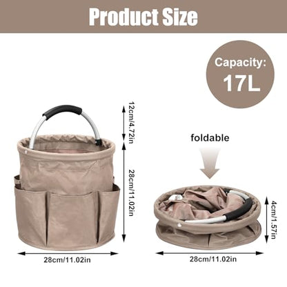 Qivine 17L Cleaning Caddy with Handle, Cleaning Supply Caddy, Foldable Tool Bag Cleaning Products Organizer, Portable Cleaning Bucket Caddy for Cleaning Supplies (Khaki) - color: Khaki