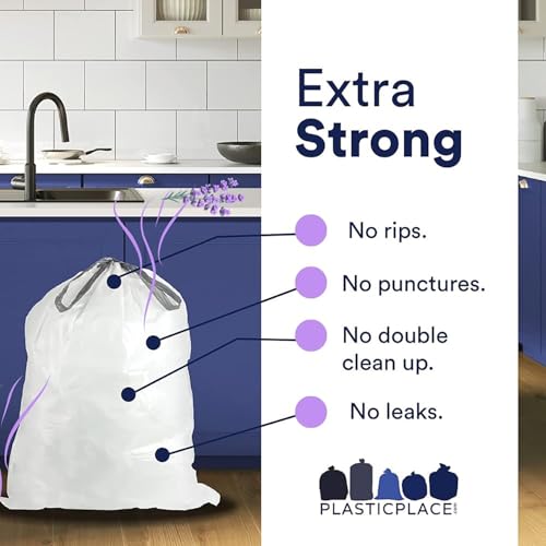 Plasticplace White Drawstring Lavender and Soft Vanilla Scented Garbage Can Liners, Compatible with Code H (200 Count), 8-9 Gallon / 30-35 Liter, 18.5" x 28 - color: White, size: 200 Count/Scented