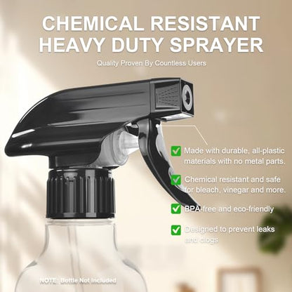 6 Pack Spray Bottle Nozzle Replacement, Universal Spray Tops, Mist & Stream Sprayer for 16oz 24oz 32oz Bottles, Mister Head Part w/ 10.2 Inch Tube for Cleaning Solutions, Plants, Hair, Essential Oils