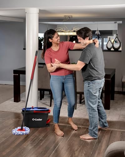 O-Cedar EasyWring RinseClean Microfiber Spin Mop & Bucket Floor Cleaning System with 3 Extra Refills, Plastic, Grey - color: Rinseclean Spin Mop & Bucket + 3 Extra Refills