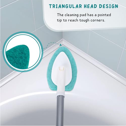 Shower Scrubber with Long Handle, 47'' Bathtub Scrub Brush, Toilet Paper Holder Stand with Shelf, Free Standing Tissue Roll Storage Rack