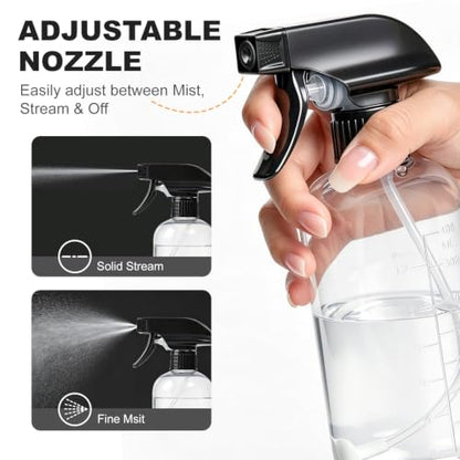 Spray Bottles 16oz 2 pack — 360° Any-Angle Spraying, Mist & Stream Plastic Empty Water Sprayer, with Measurements & Weighted Straw, Leak-Resistant for Cleaning Solutions, Planting, Hair + Funnel - style: 16oz, 2 pack