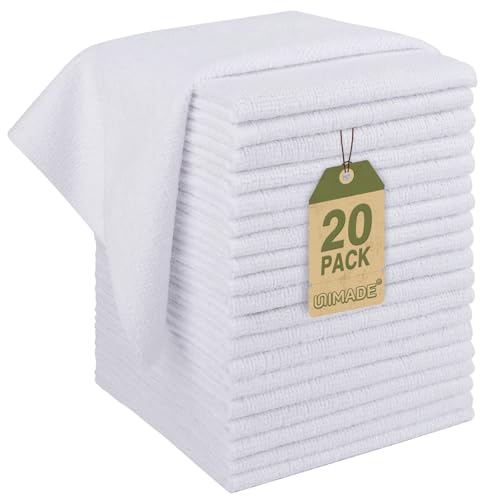 UNIMADE Microfiber Cleaning Cloth, 20 Pack Reusable Microfiber Towels for Cars Lint Free Cleaning Shop Towel Rags for Home Kitchen Automotive Bar Mechanic Restaurant Garage, 11.5"x 11.5", White - color: White, size: 20PK