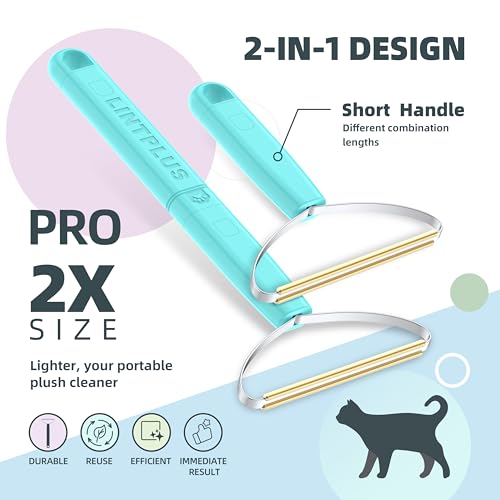 Pro Plus Adjustable-Length LINTPLUS Pet Hair Remover – Compact & Extended Handle Modes, Safe for Furniture, Cars, Carpets & Delicate Fabrics - size: ProPlus
