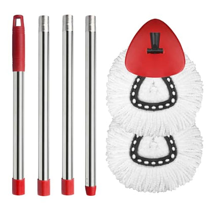 2 Spin Mop Head Replacement, 1 Base, 1 Mop Handle (30-58in) Combo Mops Set Compatible with OCedar EasyWring RinseClean Microfiber Mops (White (1-Tank System)) - color: White (1-tank System)