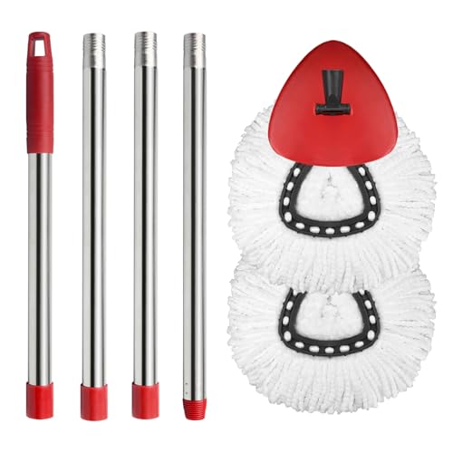 2 Spin Mop Head Replacement, 1 Base, 1 Mop Handle (30-58in) Combo Mops Set Compatible with OCedar EasyWring RinseClean Microfiber Mops (White (1-Tank System)) - color: White (1-tank System)