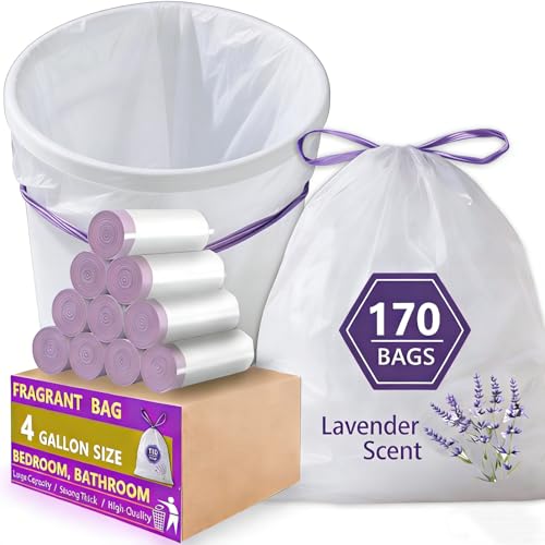4 Gallon Trash Bags Lavender Scented, 170 Count Small Drawstring Trash Bag Febreze Beachside Breeze Garbage Bags, Odor Resistant white Plastic Trash Can Liners for Bathroom, Bedroom, Office - size: 1 Count (Pack of 170)