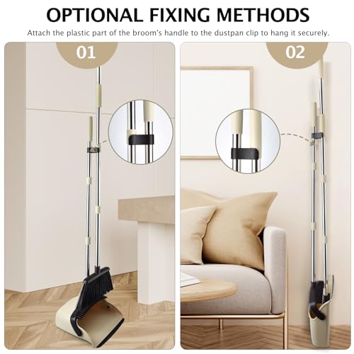 Broom and Dustpan Set, Dustpans with Broom Combo for Home, Heavy Dust Broom and Dustpan Combo, Long Handle Dust Pan and Broom Set for Kitchen, Office, Pet Hair,Beige, Pack of 1 - color: Beige