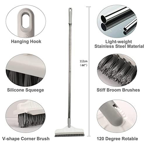 3 in 1 Scrubber with Water Pusher Floor Scrubber Long Handle 120° Rotating Shower Floor Scrubber Household Brush for Patio Tiles Bathroom