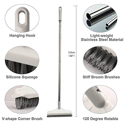 3 in 1 Scrubber with Water Pusher Floor Scrubber Long Handle 120° Rotating Shower Floor Scrubber Household Brush for Patio Tiles Bathroom