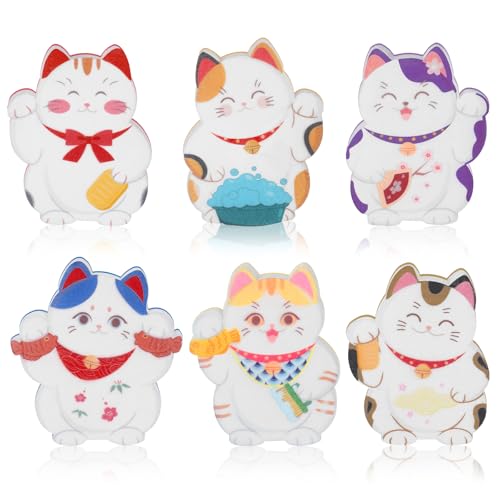 6 Pieces Cat Kitchen Sponges Lucky Cat Design Sponges Fun Non-Scratch Scrub for Washing Dishes Pots Pans and Household Cleaning Supplies for Kitchen Dishes Furniture Gifts - color: Cat