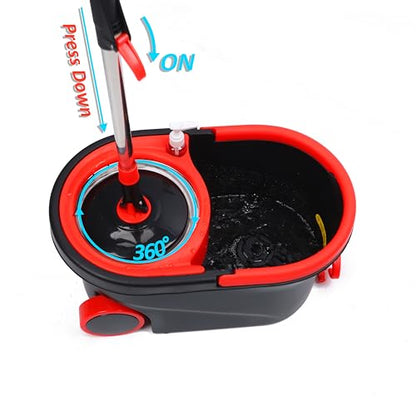 Mop and Bucket Set, Spin Mop and Bucket with Wringer, Mops for Floor Cleaning System, Stainless Steel 360 Floor Mop Bucket on Wheels, 3 Microfiber Mop Replacement Heads - color: Black-2