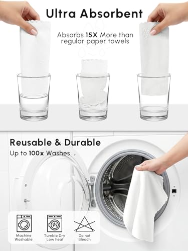 Microfiber Cleaning Cloths Roll, 225 Pack Tear Away Microfiber Towels Roll, 12" x 12" Lint Free Rags, Reusable Cleaning Cloths, Washable, Scratch Free,Ultra Absorbent Dish Rags(White) - color: White, size: 225 pack