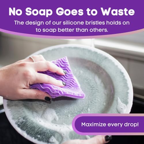 Silicone Dish Sponge Dish Scrubber (Oval and Square) - Dual-Sided, Food Grade Silicone Sponges for Dishes and Housecleaning 2-Pack - color: 2 Pack Teal + Purple