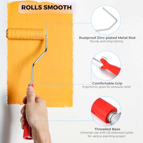 4 Inch Mohair Paint Roller Covers, 1/4" Nap, 11 Pack Lint-Free Small Paint Roller Refills with Frame Kit, Mini Rollers for Painting Cabinets, Door, Walls, Furniture, Trim, All Paints & Stains - color: 11pcs