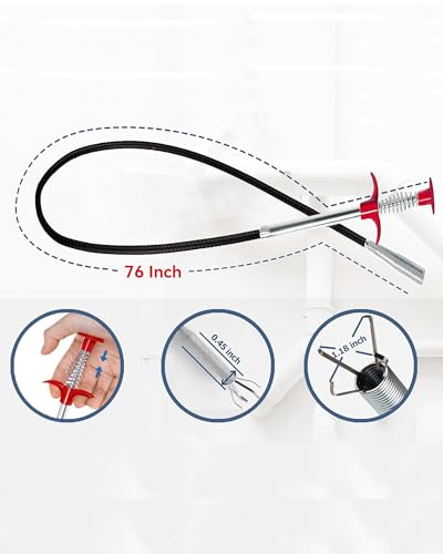76 inch Drain Snake Flexible Grabber Claw – Toilet Snake Drain Claw for Clog Remover & Pick Up Small Items - color: 76inch