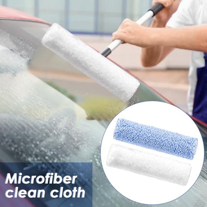 6 Pcs 14" Microfiber Window Scrubber Refill Replacement Reusable Squeegee Cleaning Cloth Sleeve Tools for Bathroom Car Window Accessory for Squeegee (Not Included) (Blue,White)