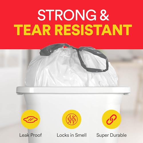 Small Trash Bags 4 Gallon Trash Bags Drawstring - 57 White Unscented Small Garbage Bags | Waste Basket Plastic Trash Can Liners | Bathroom House Cleaning Supplies - style: With Drawstrings