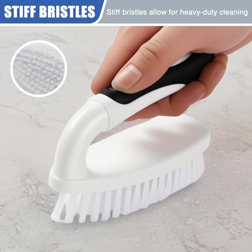Scrub Brushes for Cleaning Bathtub Scrubber Heavy Duty Scrub Brush with Handle Stiff Bristle Cleaning Brush for Shower, Kitchen, Sink, Bathroom, Floor (Black) - color: Black