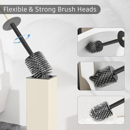 BGL Standing Toilet Brush and Holder Matte White Aluminium Toilet Bowl Cleaner Brush and Holder for Bathroom Storage and Organization, Square Design Sturdy and Space Saving - color: White