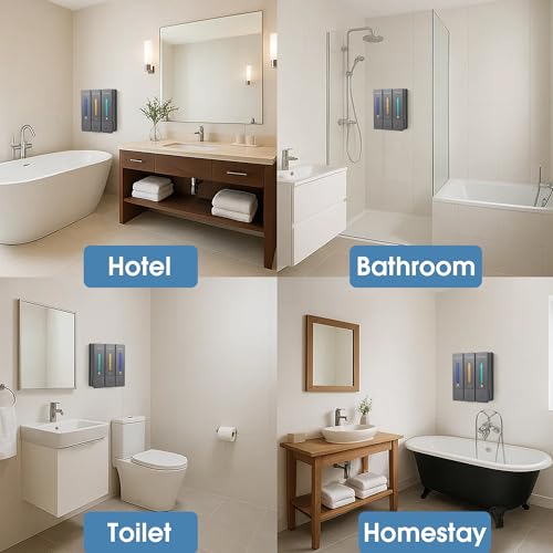 Shampoo and Conditioner Dispenser,Shower Dispenser 3 Chamber No Drill,Shower Soap Dispenser Wall Mounted for Bathroom Hotel with Upgrade Pump Head,3 * 400ml, (Gray 3 Chamber) - color: Gray 3 Chamber