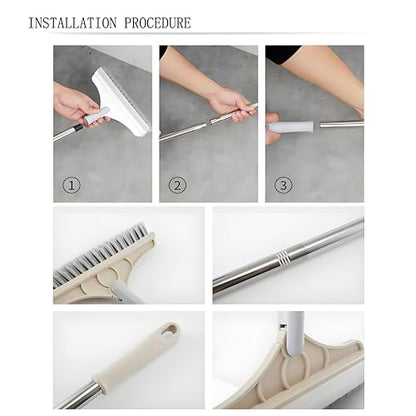 2 in 1 Cleaning Floor Scrub Brush Floor Brush Scrubber New Upgraded 53.5" Long Handle Grout Brush Scrape V-Shape Stiff Bristle Cleaning Brush with Squeegee 120°Rotating Tile Brush for Bathroom - color: White