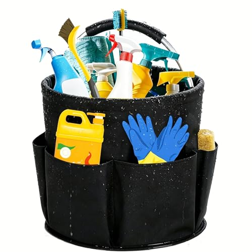 Cleaning Caddy with Handle,Cleaning Supplies 17L Foldable Storage Basket,Portable Multi Bucket Organiser Mop Bucket for Home Garden (Black)-11 x 11inches - color: Black