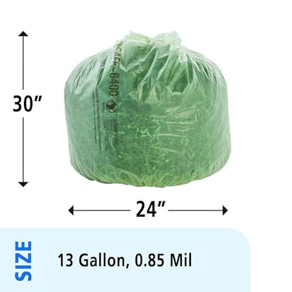 Stout by Envision Compostable Trash Bags, 13 Gallon 24" x 30", 45 Bags Per Case, ASTM6400, Green Bags, Made in America (E2430E85)