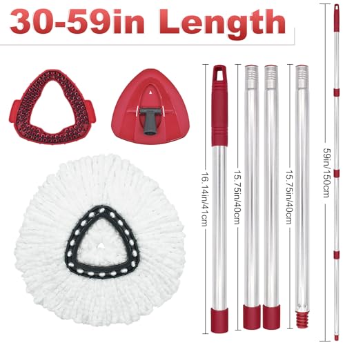 Mop Head Replacement, Base, Mop Handle for Ocedar EasyWring 1-Tank System, 2 Microfiber Mop Refills, Extendable Length 30-59" Mop Handle, Base and Scrubber for All Hard-surfaced Floor - color: White (1 Tank System)