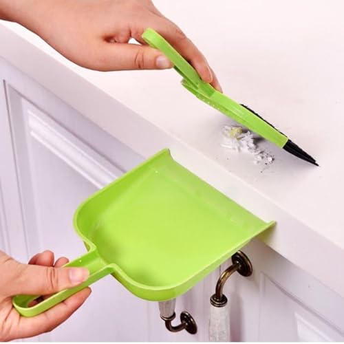 Generic Small Broom and Dustpan Set Plastic Mini Hand Broom Dustpan 2PCS for Desktop Keyboard Table Lightweight Design for Office Home School (Green) - color: Green