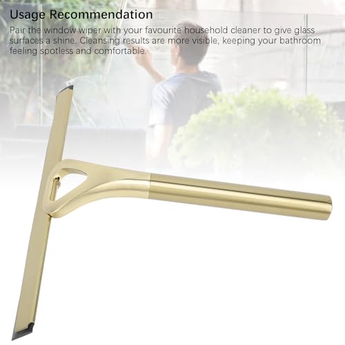 Shower Squeegee for Glass Doors, Stainless Steel and Silicone Shower Squeegee with Hook for Bathroom Mirrors and Window (Gold) - size: Gold